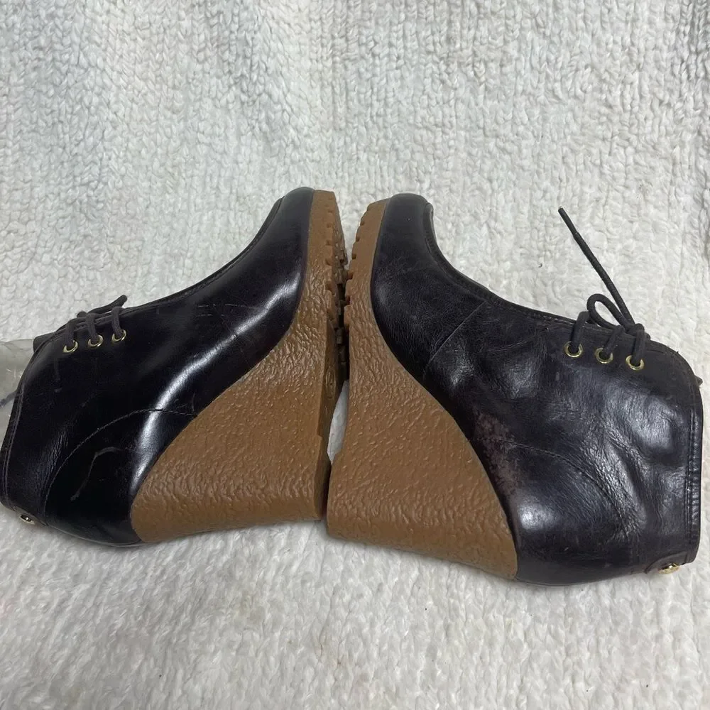 Michael Kors Dark Brown Leather Wedge ankle lace upBoots SZ7M